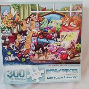 Bits and Pieces "Sewing Room Mischief" 300 Piece Cat Puzzle